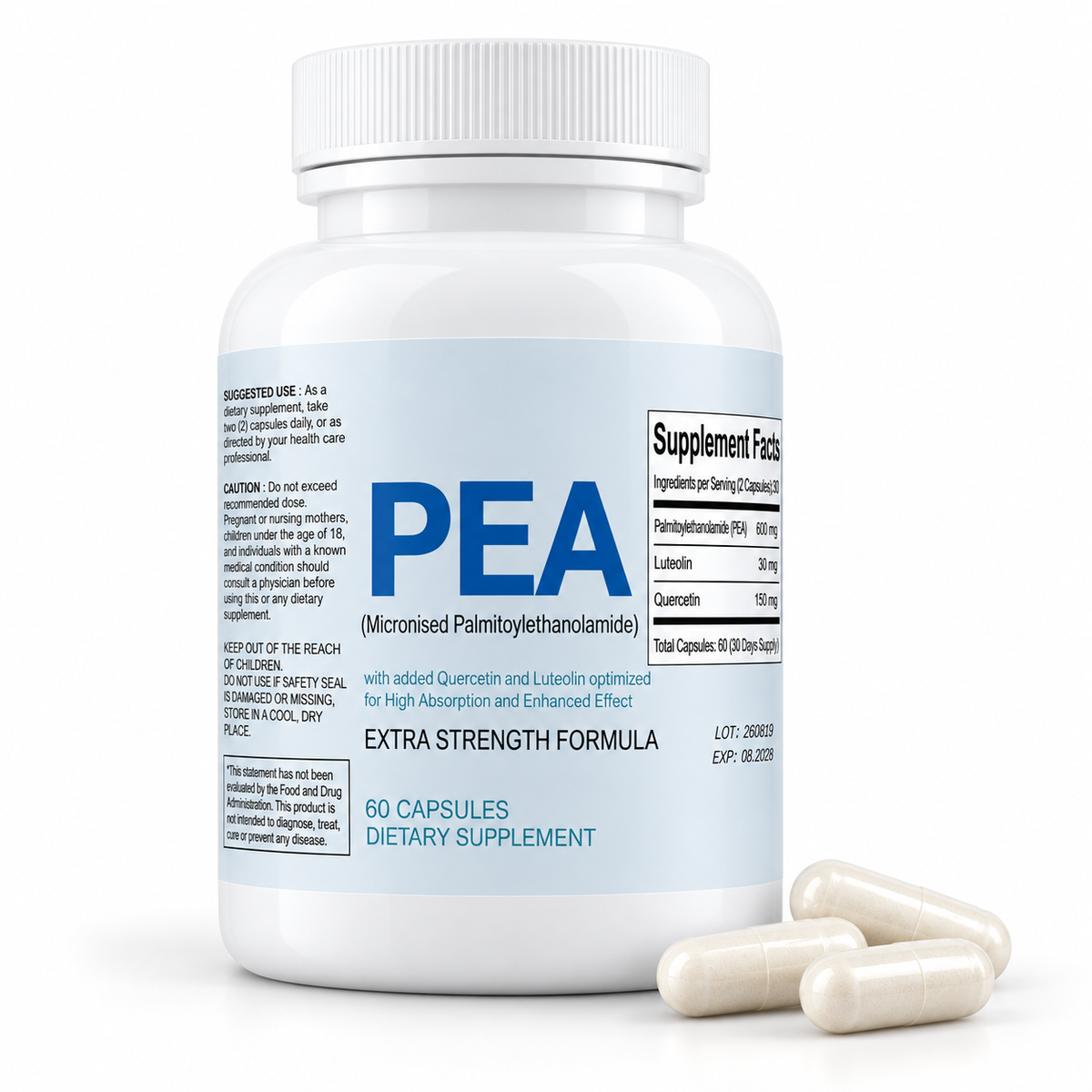 Arelora PEA bottle with capsules