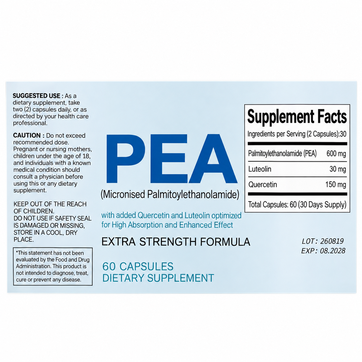 Arelora PEA supplement label